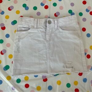 Kids White Distressed Denim Mini Skirt